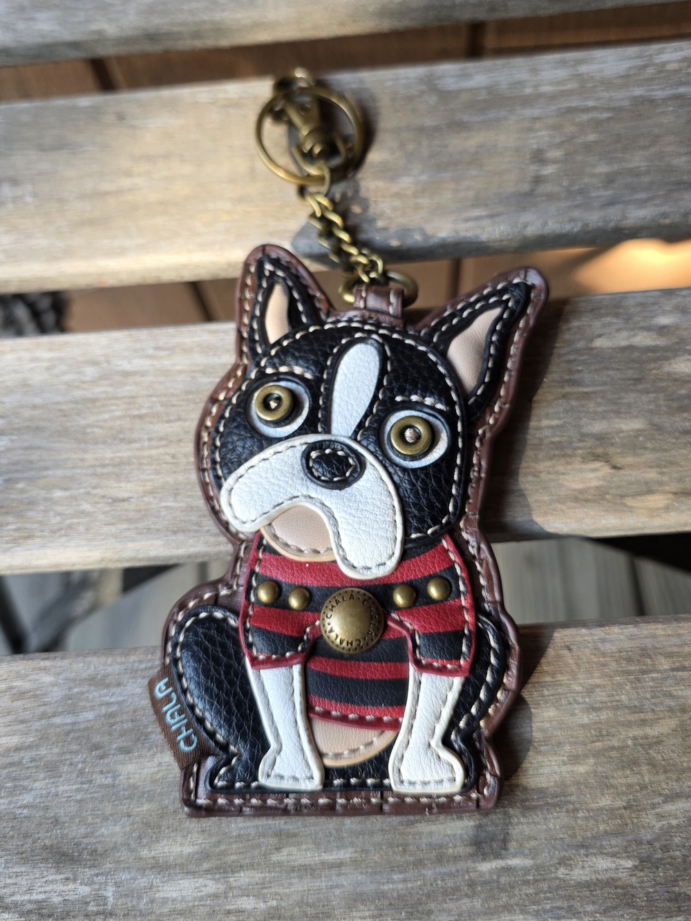 Chala Boston Terrier Dog Vegan Leather Coin Pouch Keychain Bag Charm